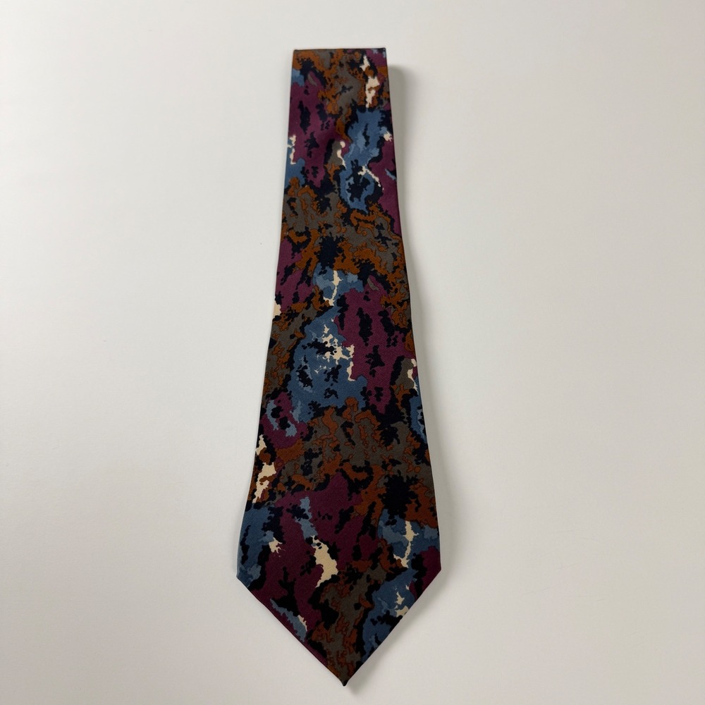 Charles Jourdan Paris Purple Blue Abstract Camo SIlk‎ TIe Italy
